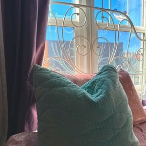 Velvet, sage green / teal blue throw pillow.